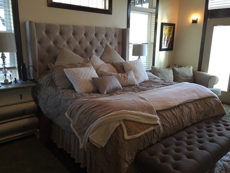 Tufted Headboard Wingback Velvet King Extra Tall Etsy