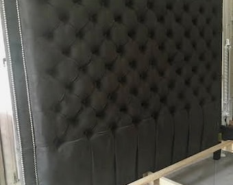 Velvet Diamond Tufted Headboard with Double Nailhead Border (King, Extra tall) HEADBOARD ONLY