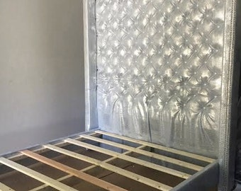 Diamond Tufted Metallic Gator Wingback Headboard and Bed Frame Set (Queen, Extra Extra Tall)