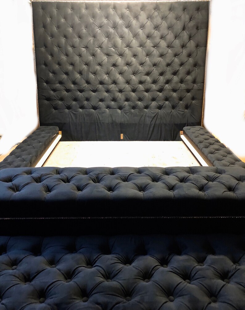 Velvet Oversize Tufted Platform Bed with Tufted Storage Bench Etsy