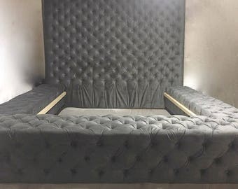 Velvet Diamond Tufted Oversized King Bed