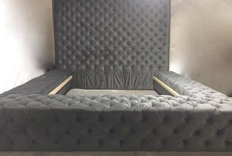 Velvet Diamond Tufted Oversized King Bed
