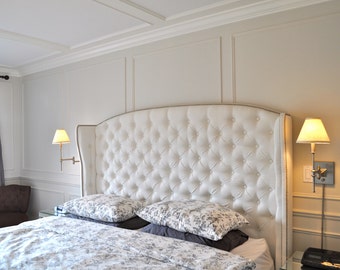Diamond Tufted Slightly Arched Linen Wingback Headboard (King, Extra Tall)
