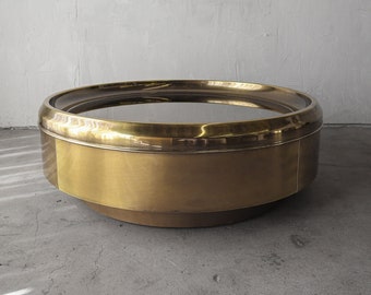 1970's Brass Drum Coffee Table by Mastercraft Furniture