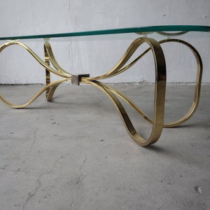 1980's Regency Brass and Glass Bow Tie Coffee Table image 3