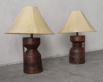 Pair of Primitive African Carved Wood Table Lamps