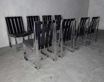 Set of 8 Chrome and Leather Dining Chairs by Milo Baughman for Thayer Coggin