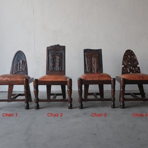 Primitive Hand Carved Wood and Leather Chairs image 1