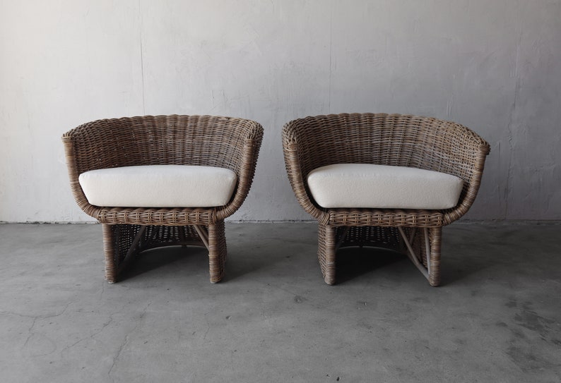 Pair of Wicker Tub Lounge Chairs Etsy