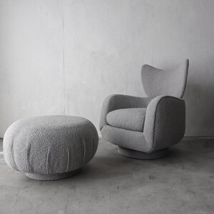 Vladimir Kagan Wingback Swivel Chair and Ottoman in Boucle image 2