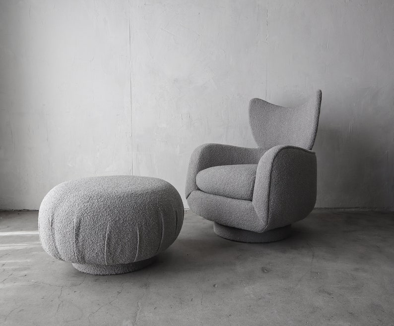 Vladimir Kagan Wingback Swivel Chair and Ottoman in Boucle image 2