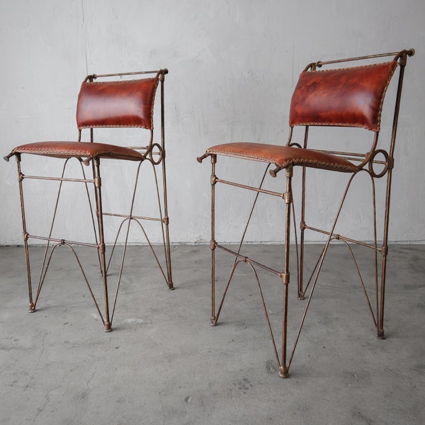 Iron and Leather Bar Stools Etsy