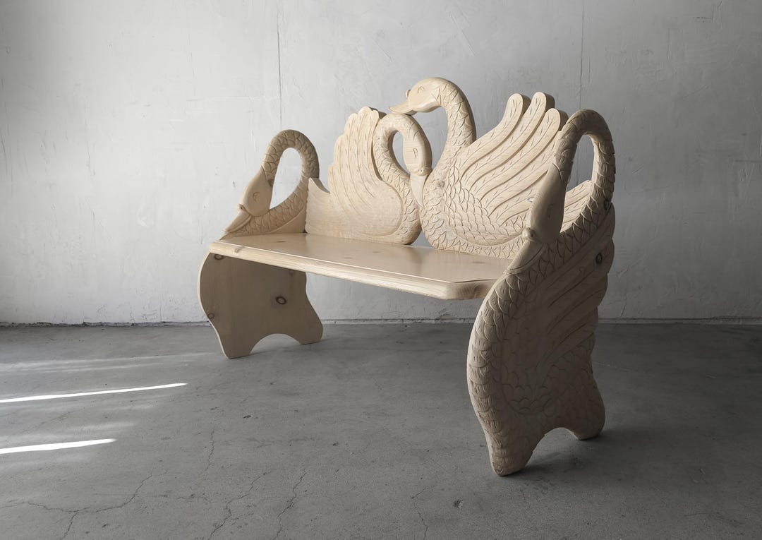 Vintage Hand Carved Pine Swan Motif Bench - Etsy