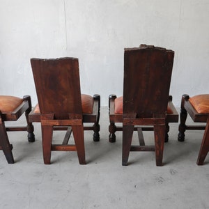 Primitive Hand Carved Wood and Leather Chairs image 3