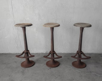 Set of 3 Antique Industrial Swivel Barstools