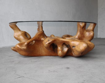 Organic Free Form Polished Burl Root Coffee Table Base