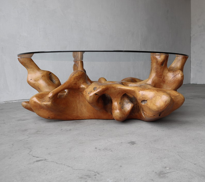 Organic Free Form Polished Burl Root Coffee Table Base image 1