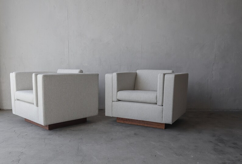 Pair of Cube Plinth Base Lounge Chairs image 3
