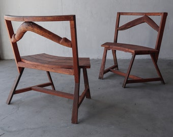 Pair of Primitive Bespoke Bench Chairs