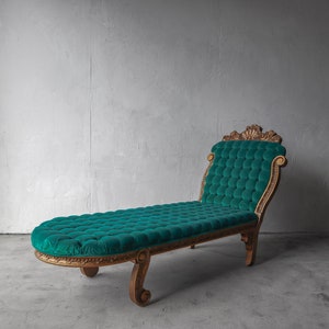 Hollywood Regency Style Tufted Velvet Chaise
