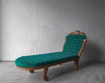 Hollywood Regency Style Tufted Velvet Chaise