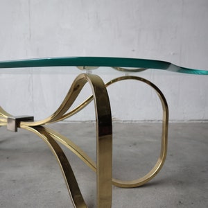 1980's Regency Brass and Glass Bow Tie Coffee Table image 5