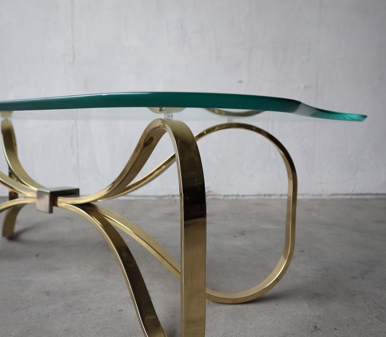 1980's Regency Brass and Glass Bow Tie Coffee Table image 5