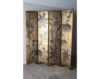 7ft Hand Painted Botanical Four-Panel Screen