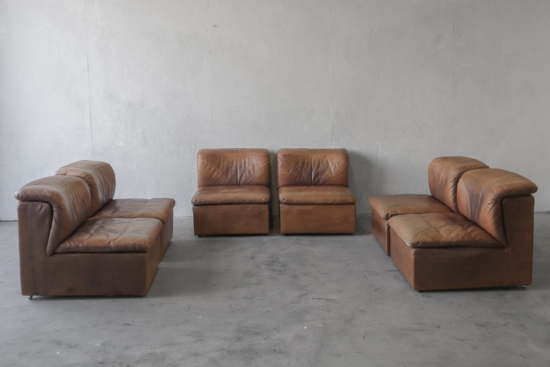 ON HOLD 1970's 6 Piece Modular Leather Sofa by De Sede image 1