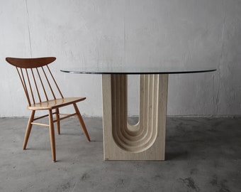 Polished Arched Travertine Pedestal Dining Table by Carlo Scarpa