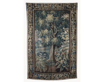 8ft 18th Century Hand Woven Aubusson Verdure Tapestry