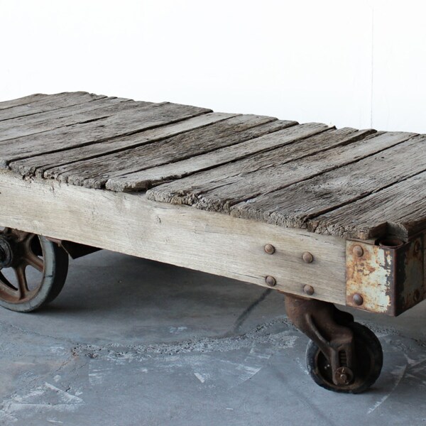 Antique Industrial Railroad Factory Cart Coffee Table