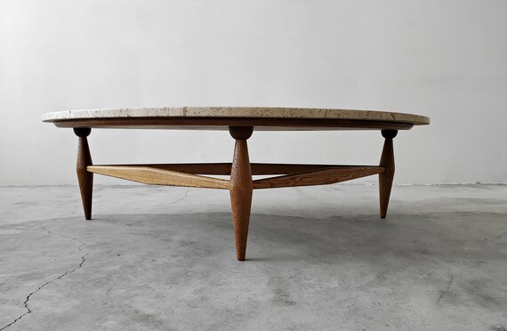 Mid Century Travertine And Oak Coffee Table - Mid Century Triangular Travertine Top Coffee Table Mid Century Travertine And Oak Coffee Table - Mid Century Triangular Travertine Top Coffee Table