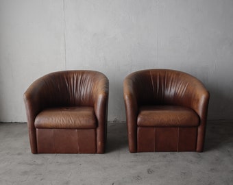 Vintage Patinated Leather Lounge Chairs