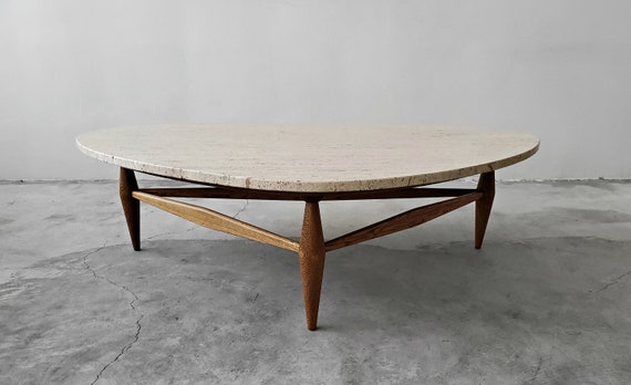Mid Century Travertine And Oak Coffee Table - Mid Century Triangular Travertine Top Coffee Table Mid Century Travertine And Oak Coffee Table - Mid Century Triangular Travertine Top Coffee Table