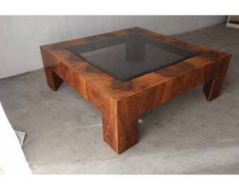 Square Mid Century Walnut Burl Coffee Table by Milo Baughman