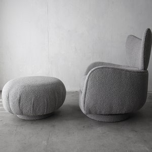 Vladimir Kagan Wingback Swivel Chair and Ottoman in Boucle image 3