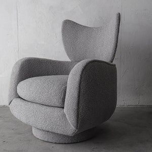 Vladimir Kagan Wingback Swivel Chair and Ottoman in Boucle image 1