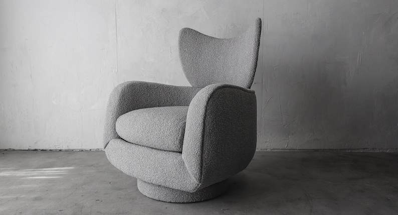 Vladimir Kagan Wingback Swivel Chair and Ottoman in Boucle image 1