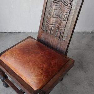 Primitive Hand Carved Wood and Leather Chairs image 7