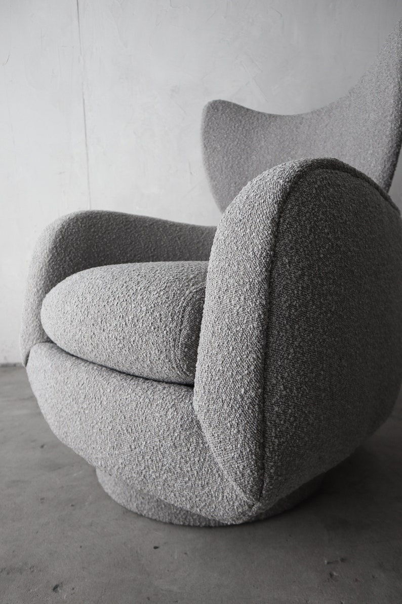 Vladimir Kagan Wingback Swivel Chair and Ottoman in Boucle image 5