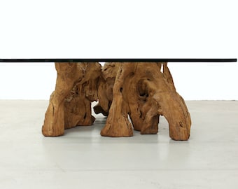 Vintage Mid Century Solid Organic Free Form Burl Wood Coffee Table Base