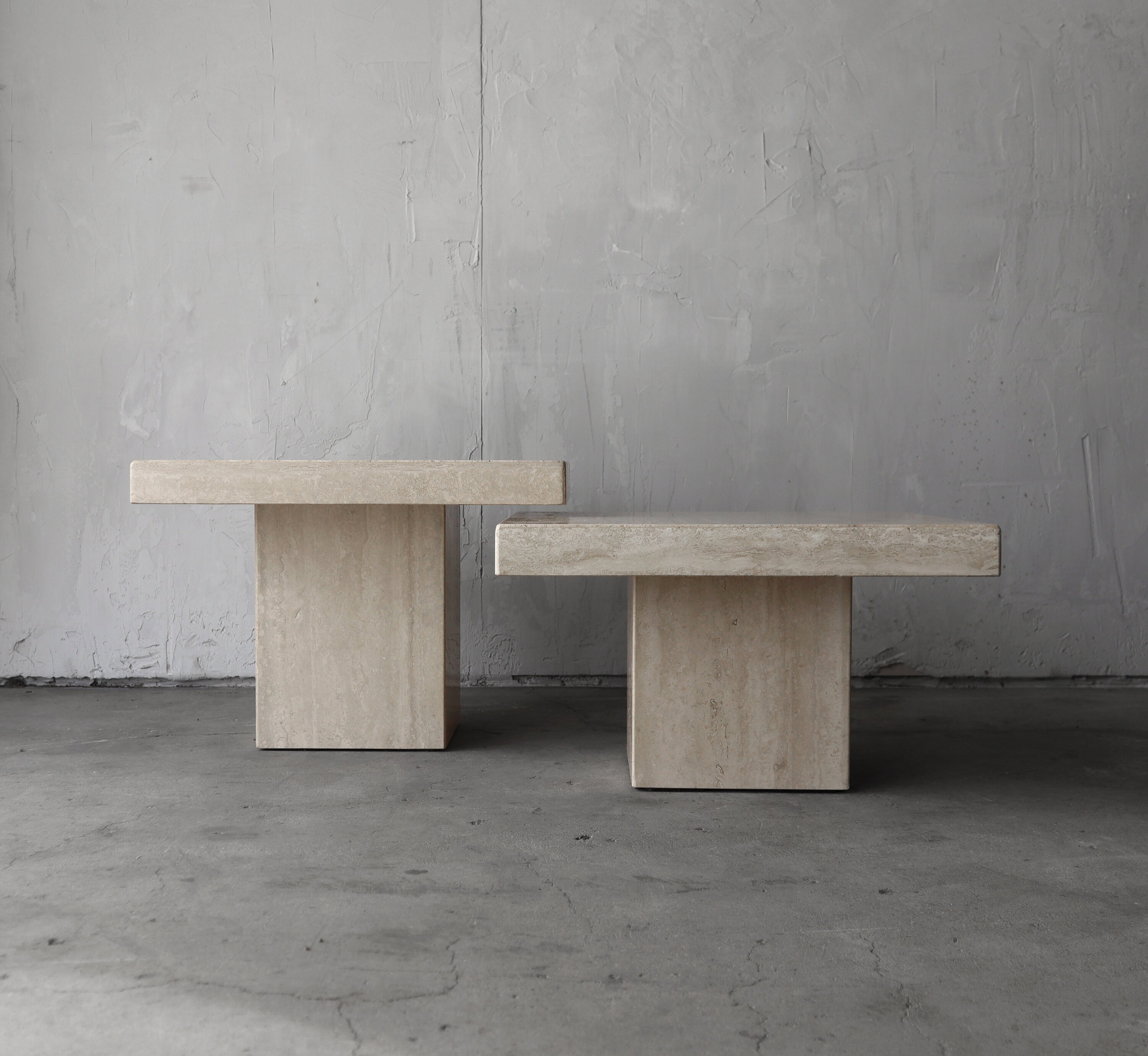 Set of 2 Post Modern Travertine Bunching Tables Etsy