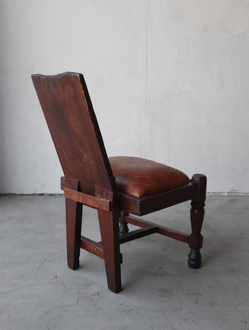 Primitive Hand Carved Wood and Leather Chairs image 10