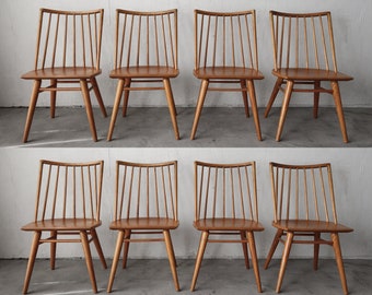 Set of 8 Minimalist Mid Century Spindle Back Dining Chairs by Conant Ball