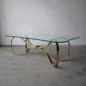 1980's Regency Brass and Glass Bow Tie Coffee Table image 2