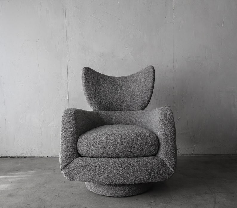Vladimir Kagan Wingback Swivel Chair and Ottoman in Boucle image 4