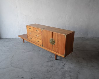 Mid Century Teak Bench with Cabinets - Johnson Furniture