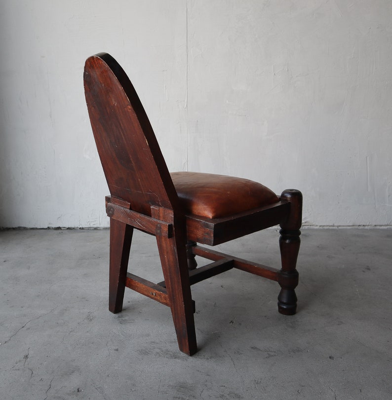Primitive Hand Carved Wood and Leather Chairs image 6