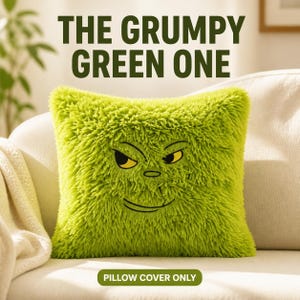 Grumpy Green Face Long Shag Plyschkuddefodral Busig Juldekor Vardagsrumsdekoration
